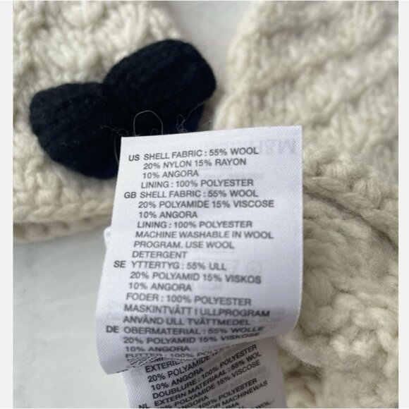 NEW H&M Girls Ivory White Wool Knit Mittens With Bow One Size Fits 8-11 Y - Picture 5 of 6